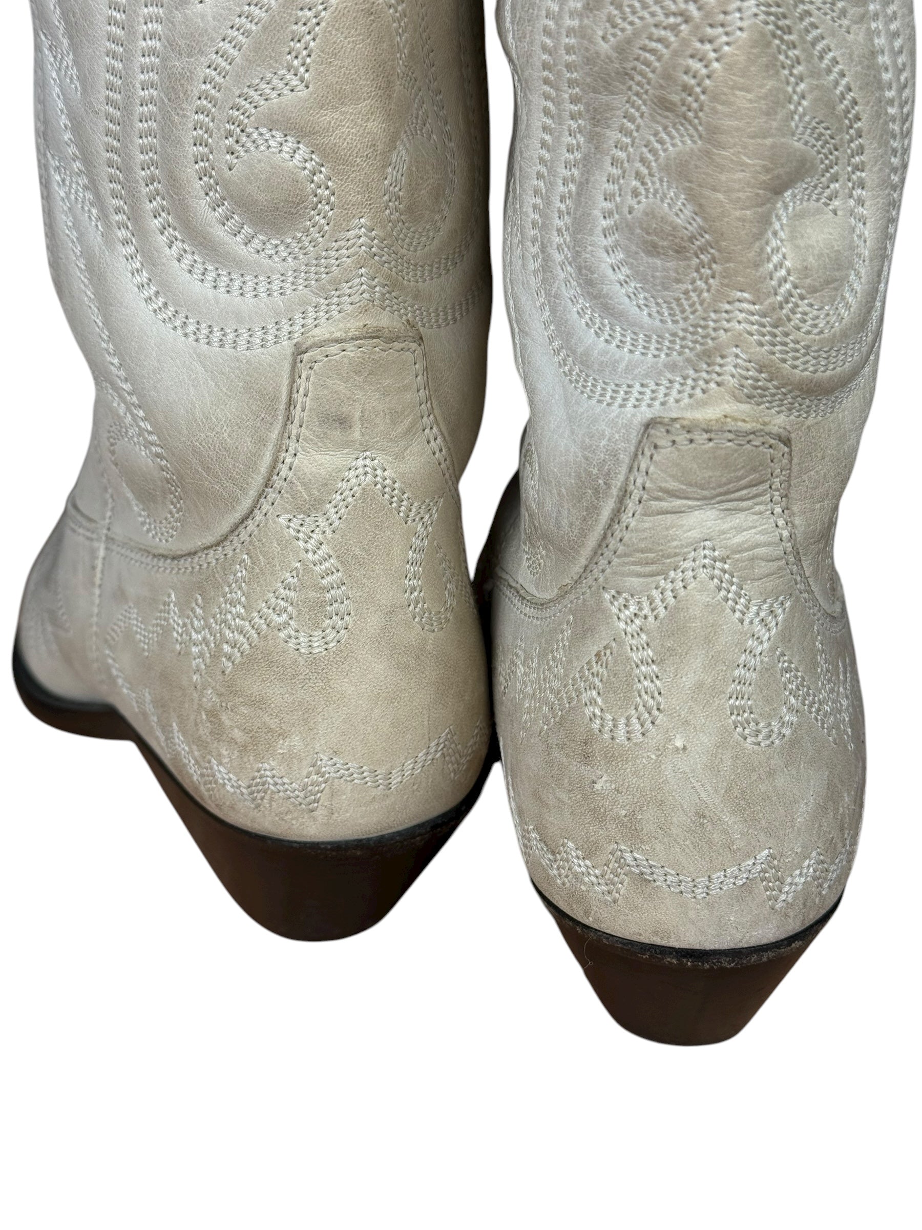 Isabel Marant White Distress Leather Western Boots