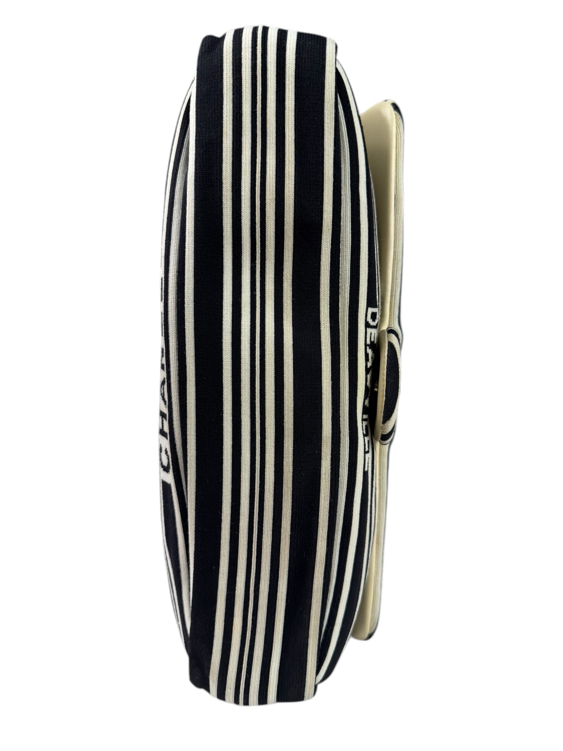 Chanel Black/White Leather Trim/Cloth Venise Biarritz Flap Bag 2019