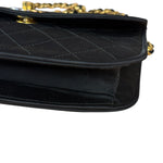 Chanel Vintage CC Black Satin Half-Moon Flap Bag 1991