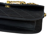 Chanel Vintage CC Black Satin Half-Moon Flap Bag 1991