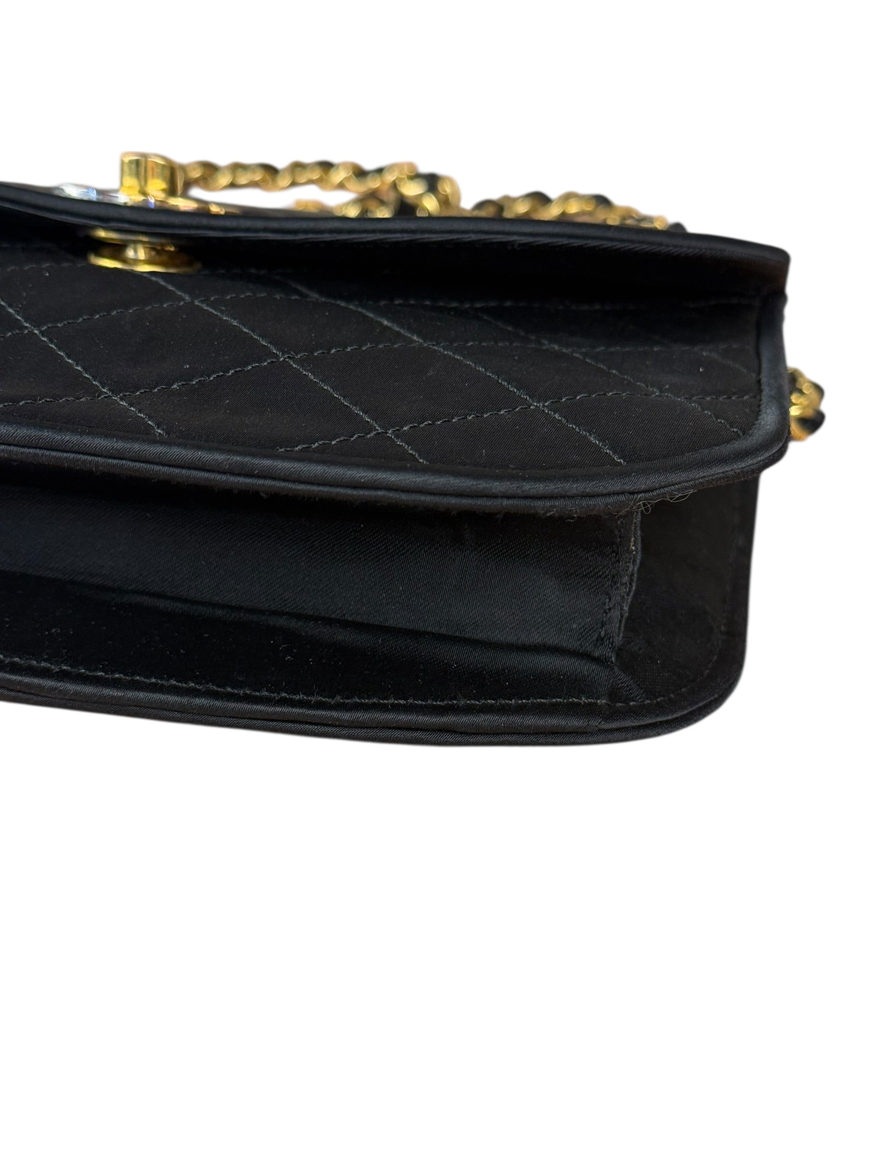 Chanel Vintage CC Black Satin Half-Moon Flap Bag 1991