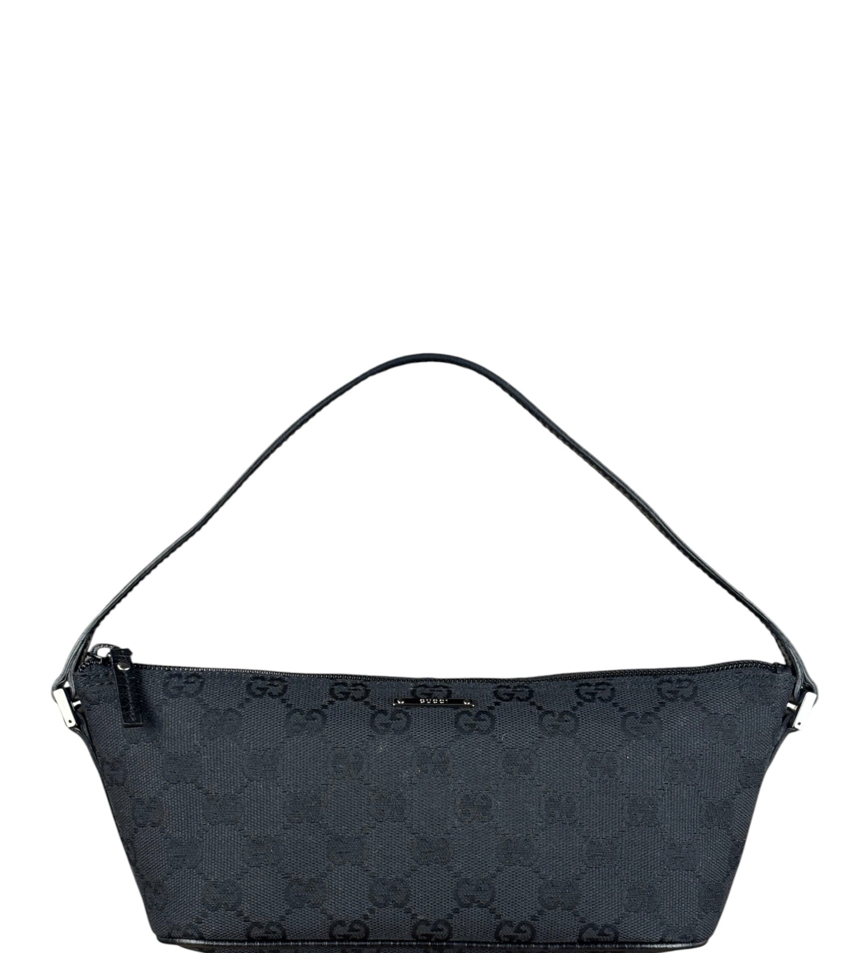 Gucci GG Vintage Black Canvas Monogram Boat Pochette