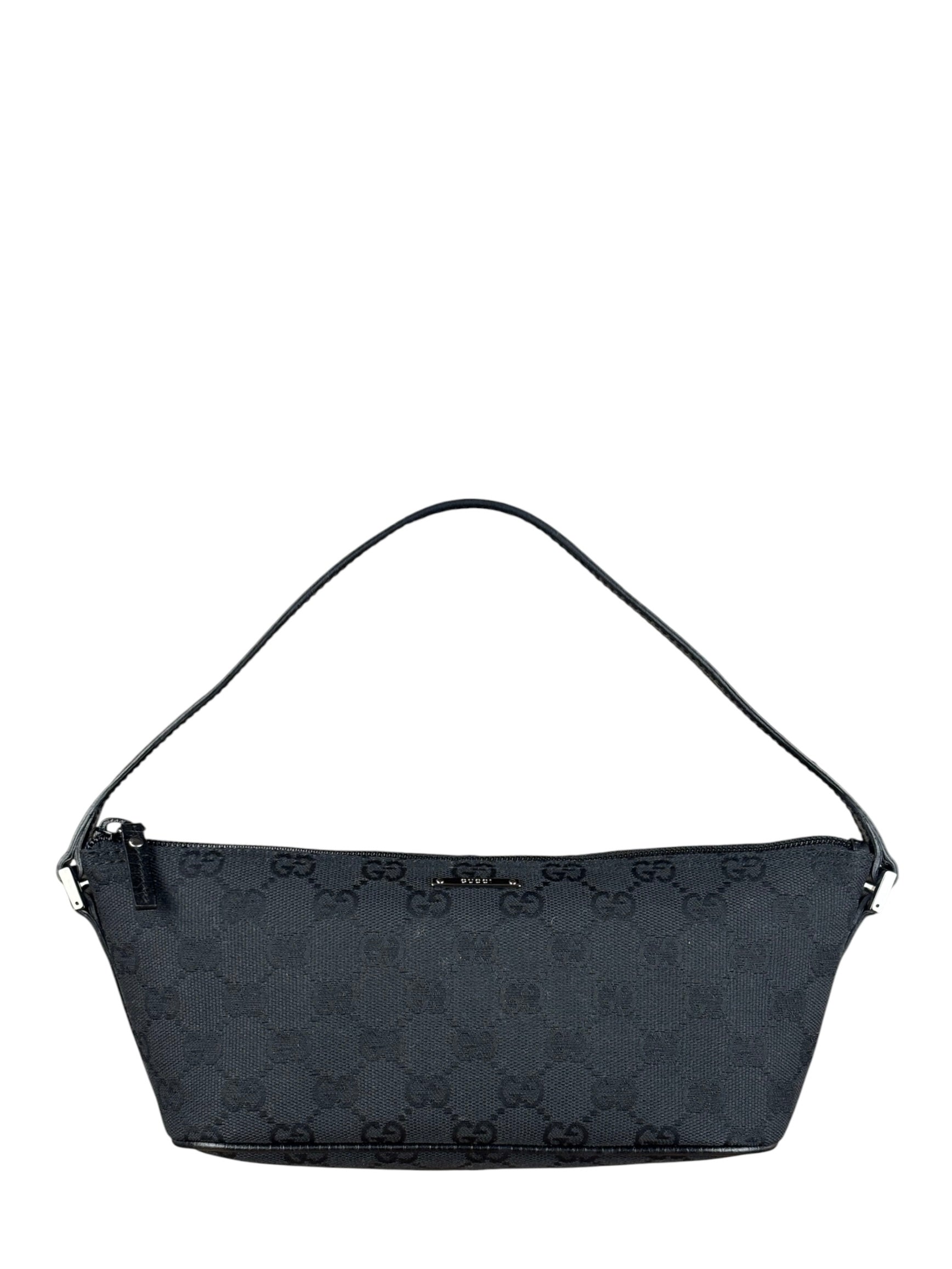 Gucci GG Vintage Black Canvas Monogram Boat Pochette
