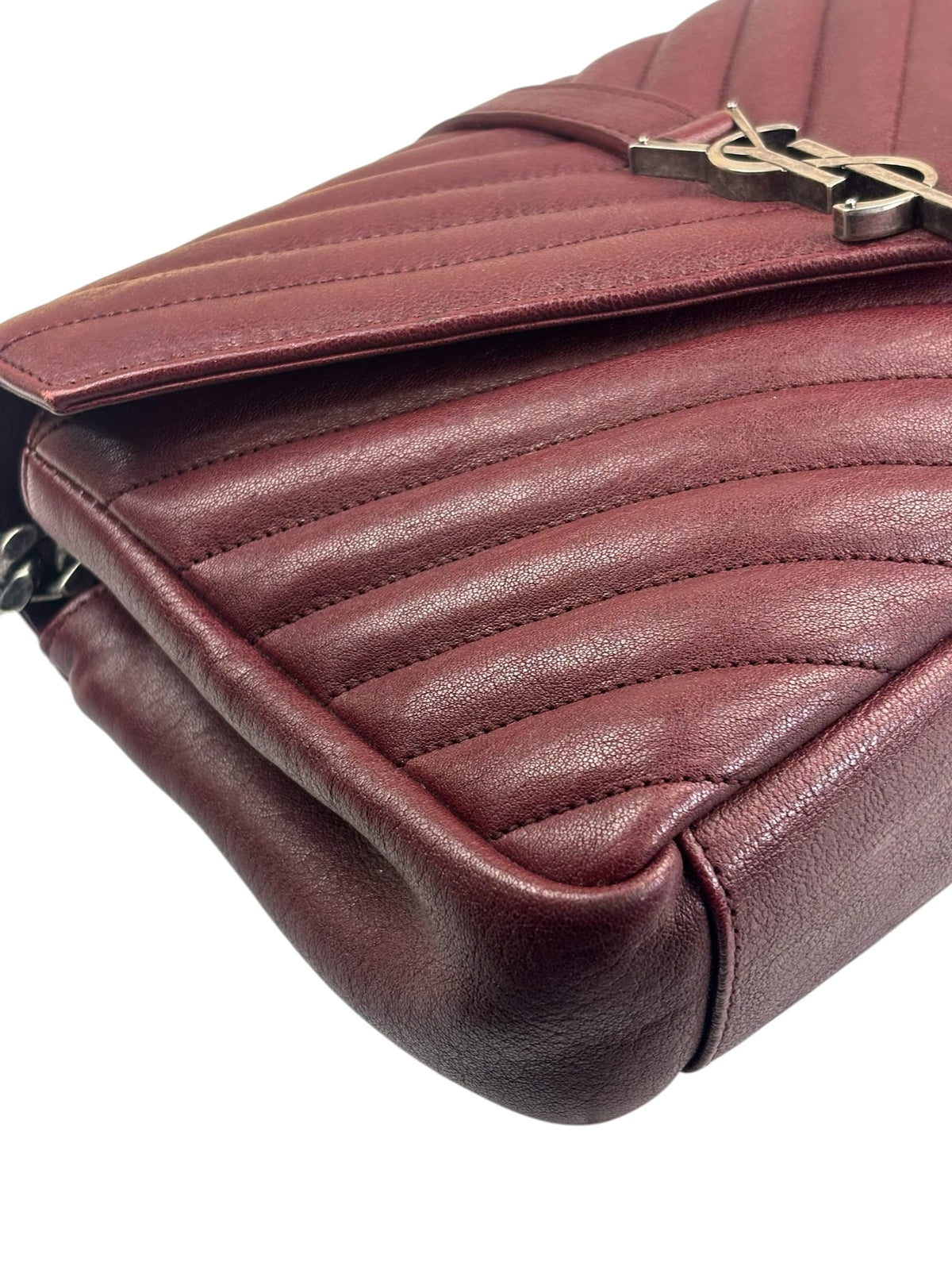 YSL Burgundy Chevron Lambskin Marmont College Two-Way Flap Bag