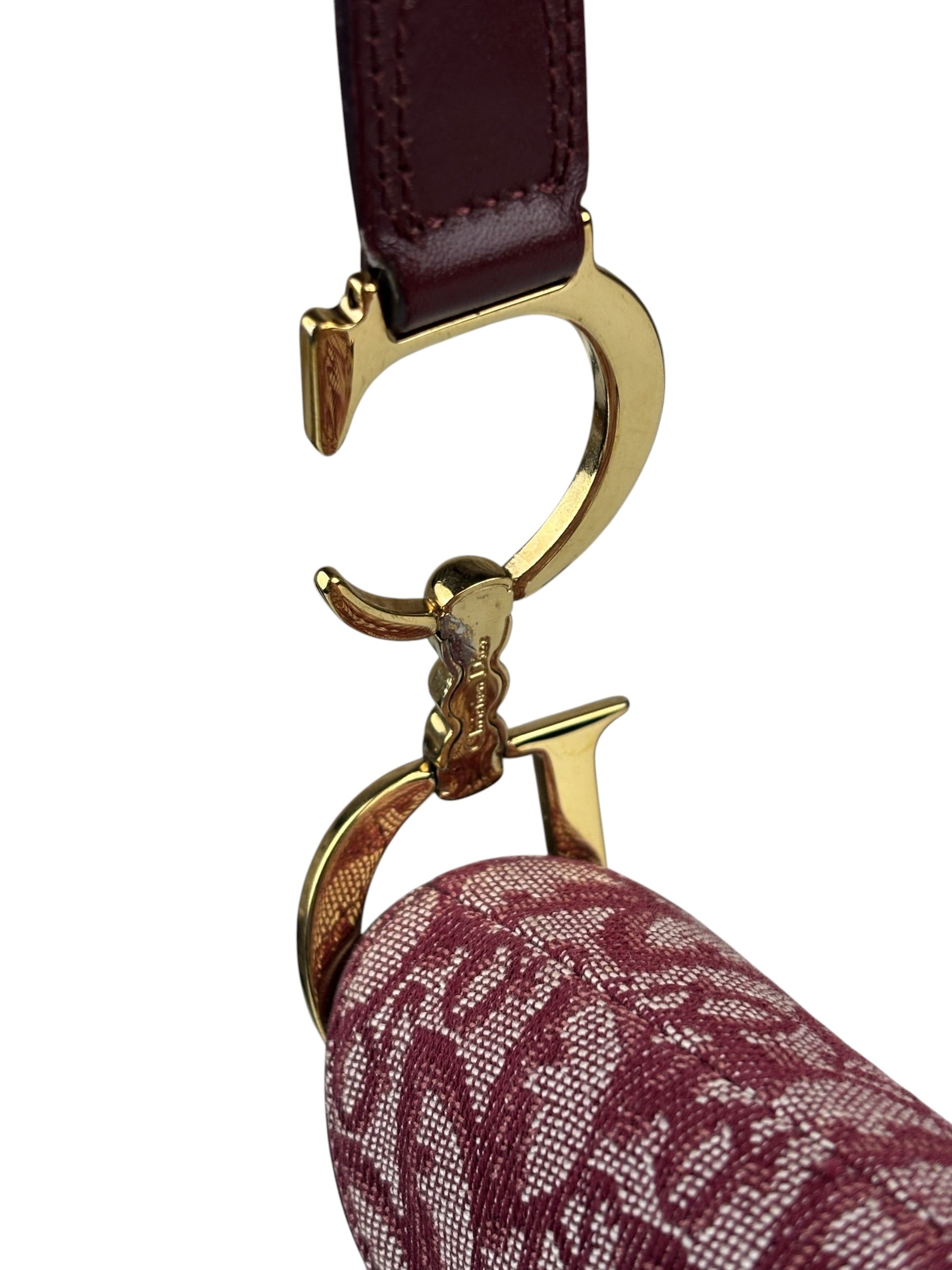 Christian Dior Burgundy Leather Oblique Saddle Handbag