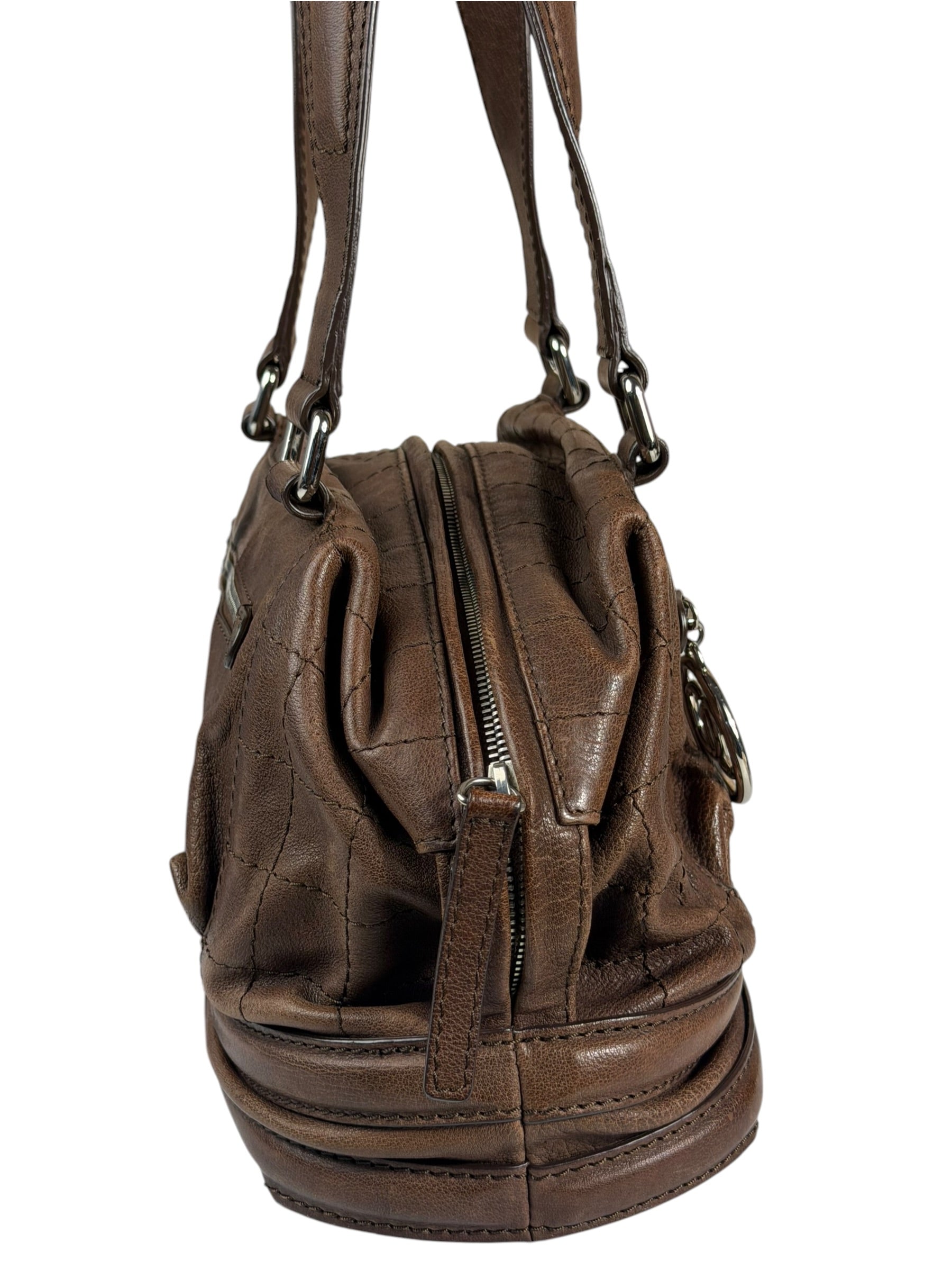 Chanel Brown Leather Essential Square Stitch Bowler Bag 2007