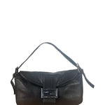 Fendi Vintage Black Leather Double Flap Baguette
