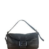 Fendi Vintage Black Leather Double Flap Baguette