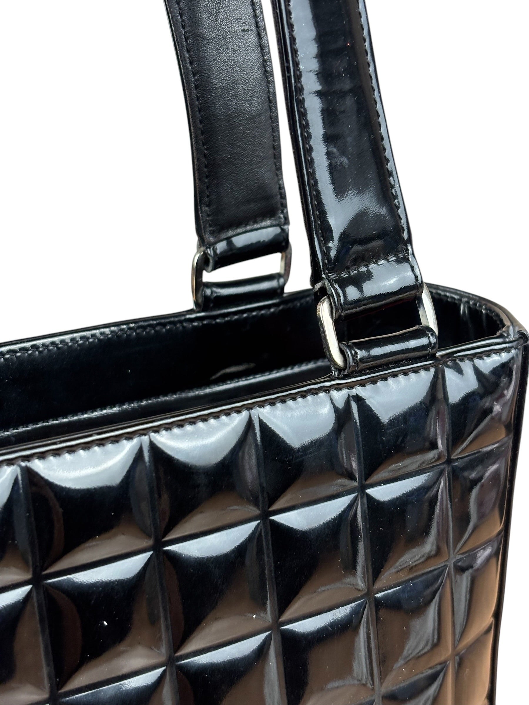Chanel Glossy Black Patent Leather Chocolate Bar Tote Bag