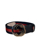 Gucci Navy Blue Leather Trim G Web Buckle Belt