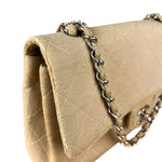Chanel Vintage Beige Jersey Quilted Classic Flap Bag