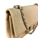 Chanel Vintage Beige Jersey Quilted Classic Flap Bag