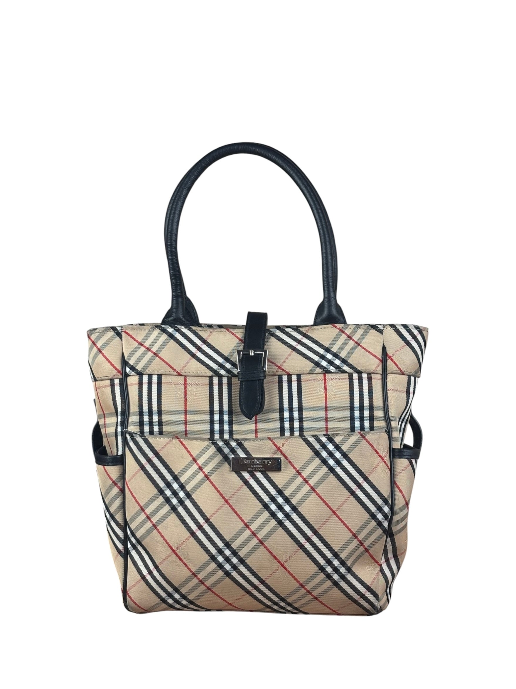 Burberry Vintage Blue Label Nova Check Multi-Pocket Nylon Tote Bag