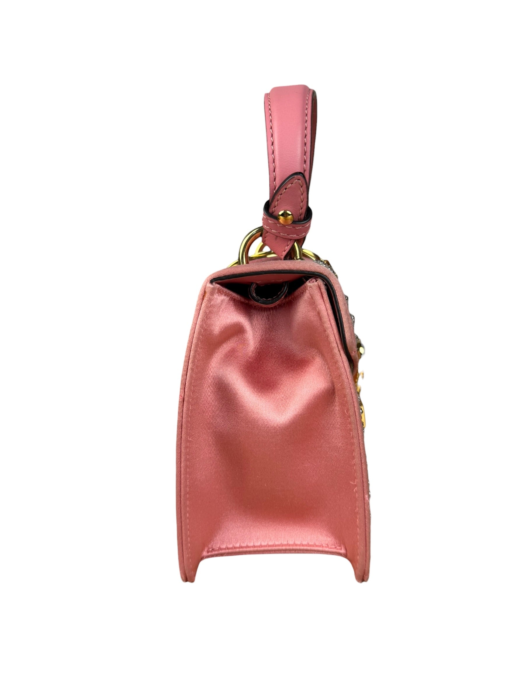 Gucci Sylvie Pink Mini Satin Embellished 2Way Handbag