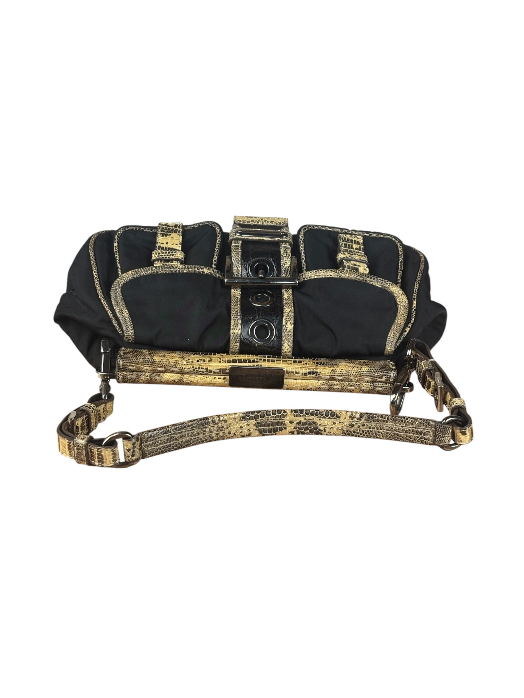 Prada Vintage Tessuto Lucertola Black Lizard Shoulder Bag