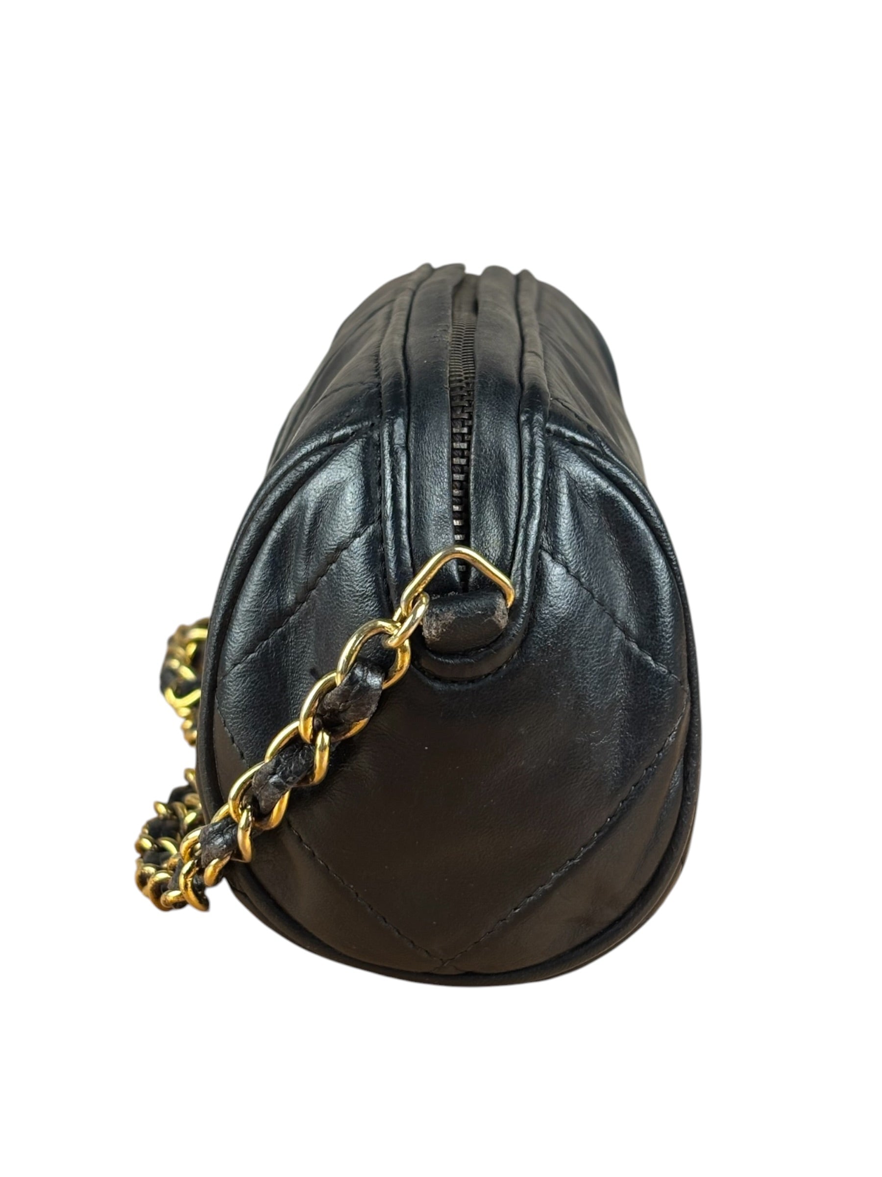 Chanel Black Quilted Leather CC Tassel Barrel Mini Chain Bag