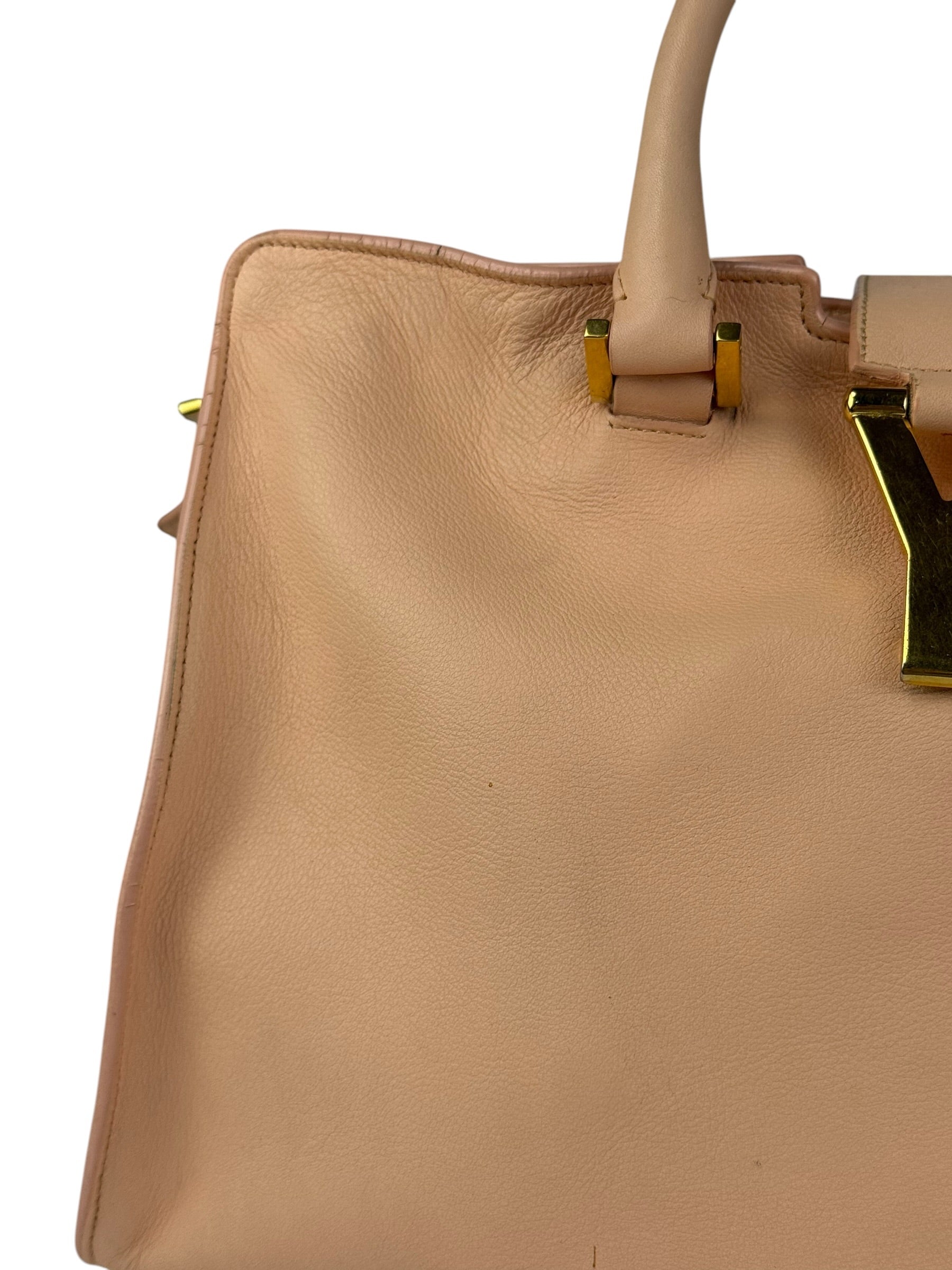 YSL Vintage Classic Y Cabas Peach Leather 2Way Handbag