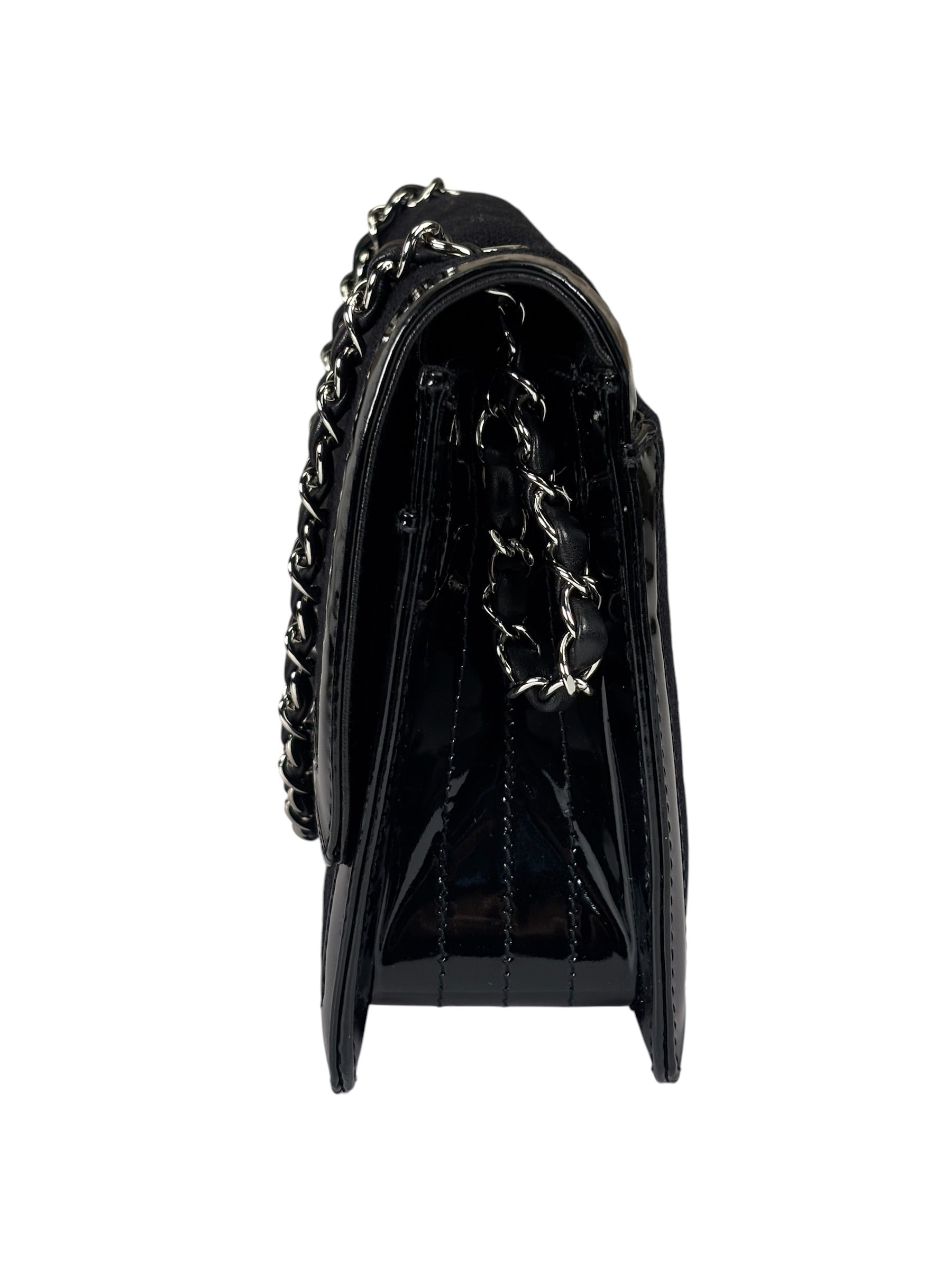 Chanel Black Patent Leather Trim/Cotton 2.55 Reissue Flap Bag 2000