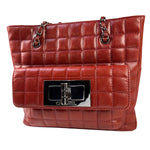 Chanel Red Lambskin Chocolate Bar Mademoiselle Reissue Square Tote  2004