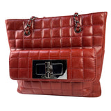 Chanel Red Lambskin Chocolate Bar Mademoiselle Reissue Square Tote  2004
