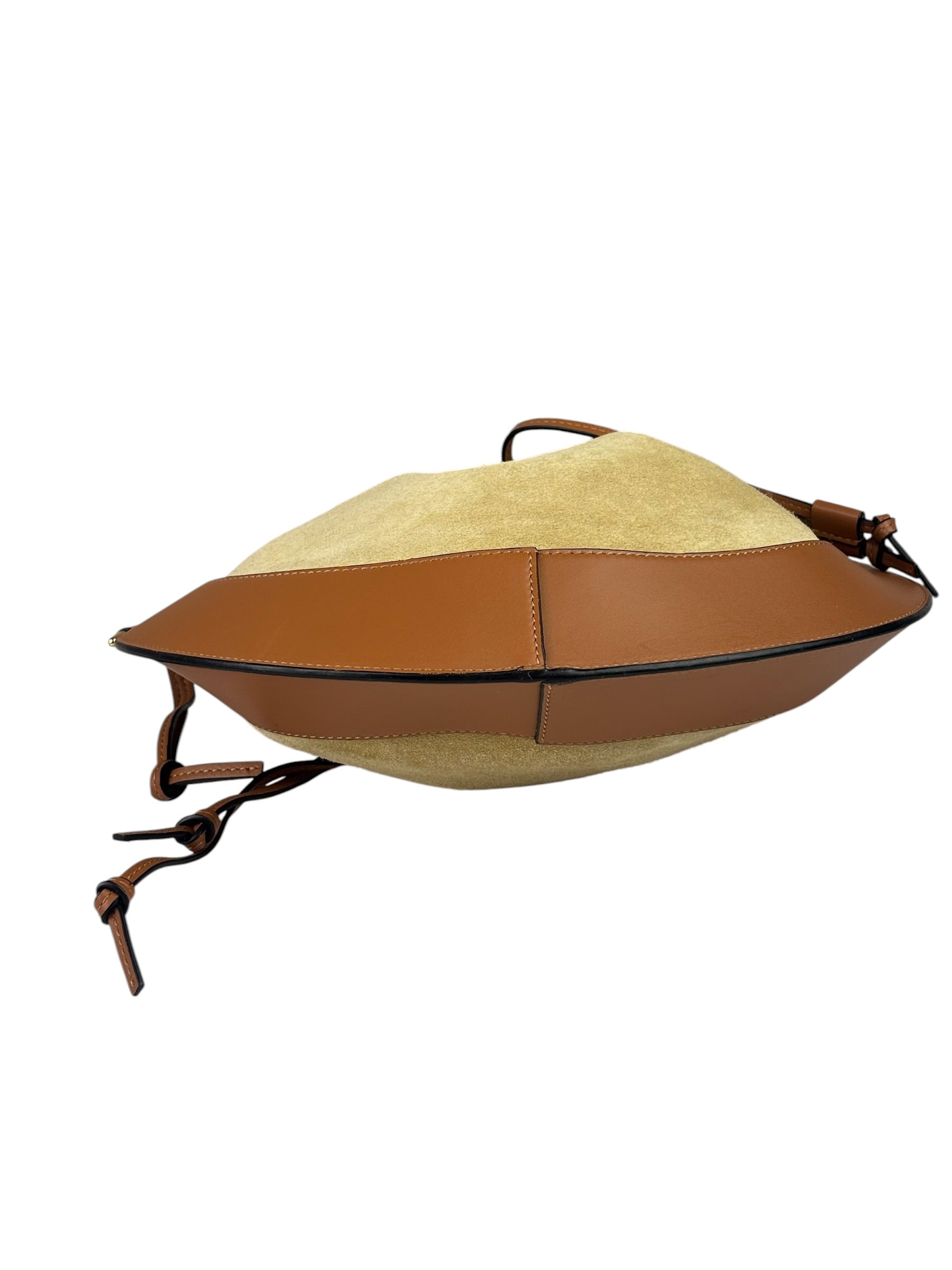 Loewe Brown/Beige Suede/Leather Trim Horseshoe Shoulder Bag