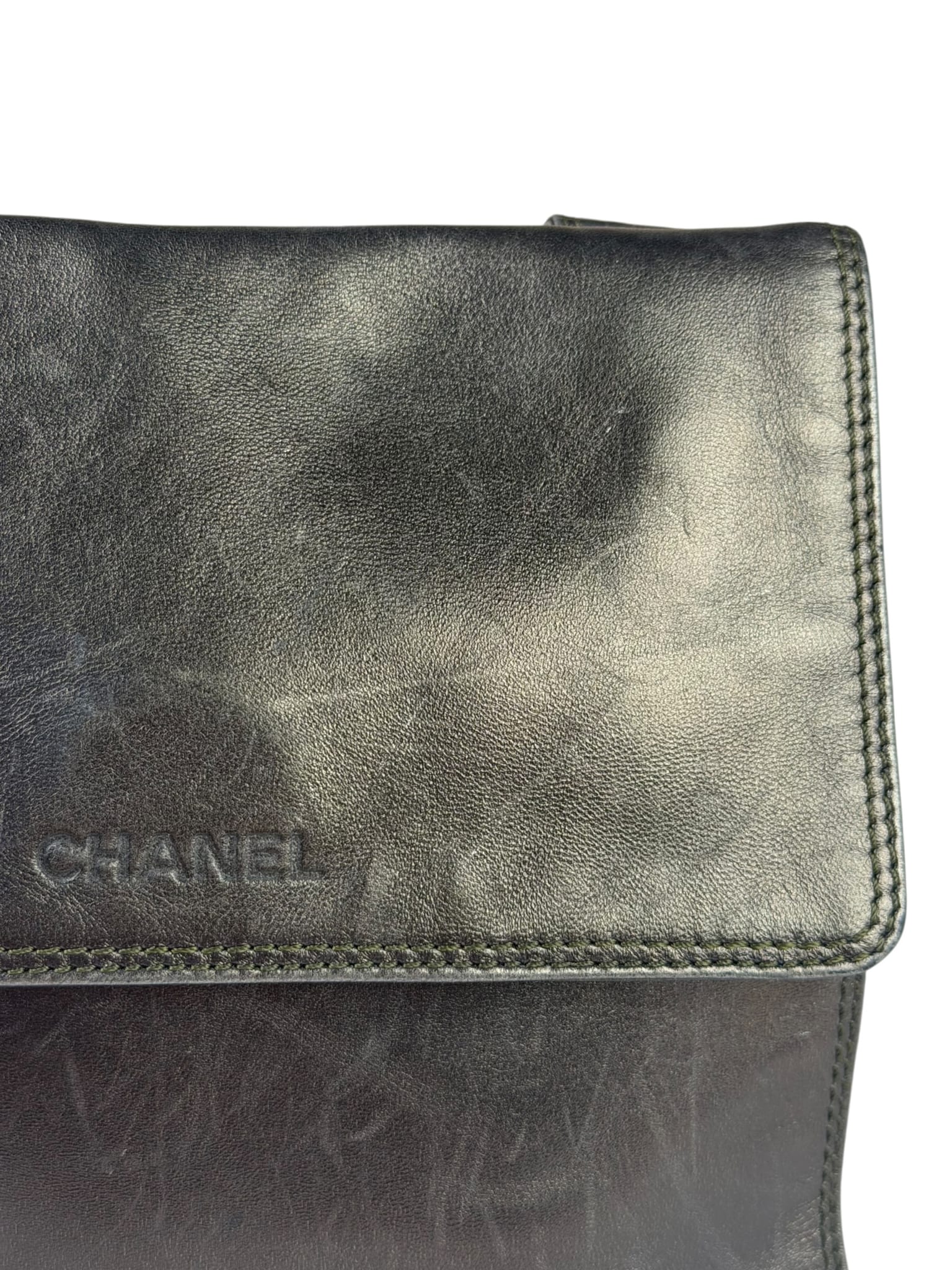 Chanel Vintage Metallic Bronze Lambskin Logo Messenger Bag 1997