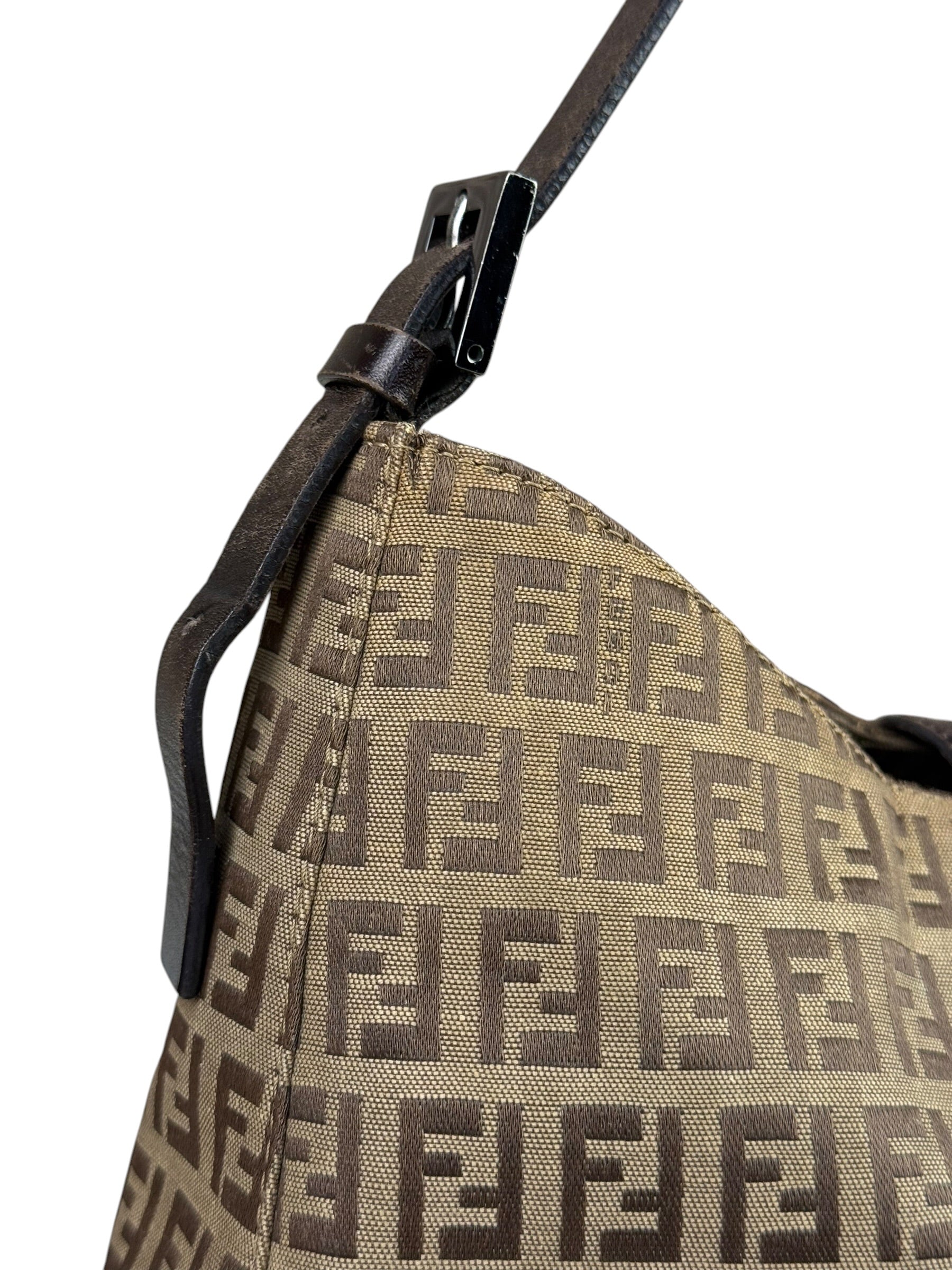 Fendi Brown Leather Trim Zucca Mamma Baguette