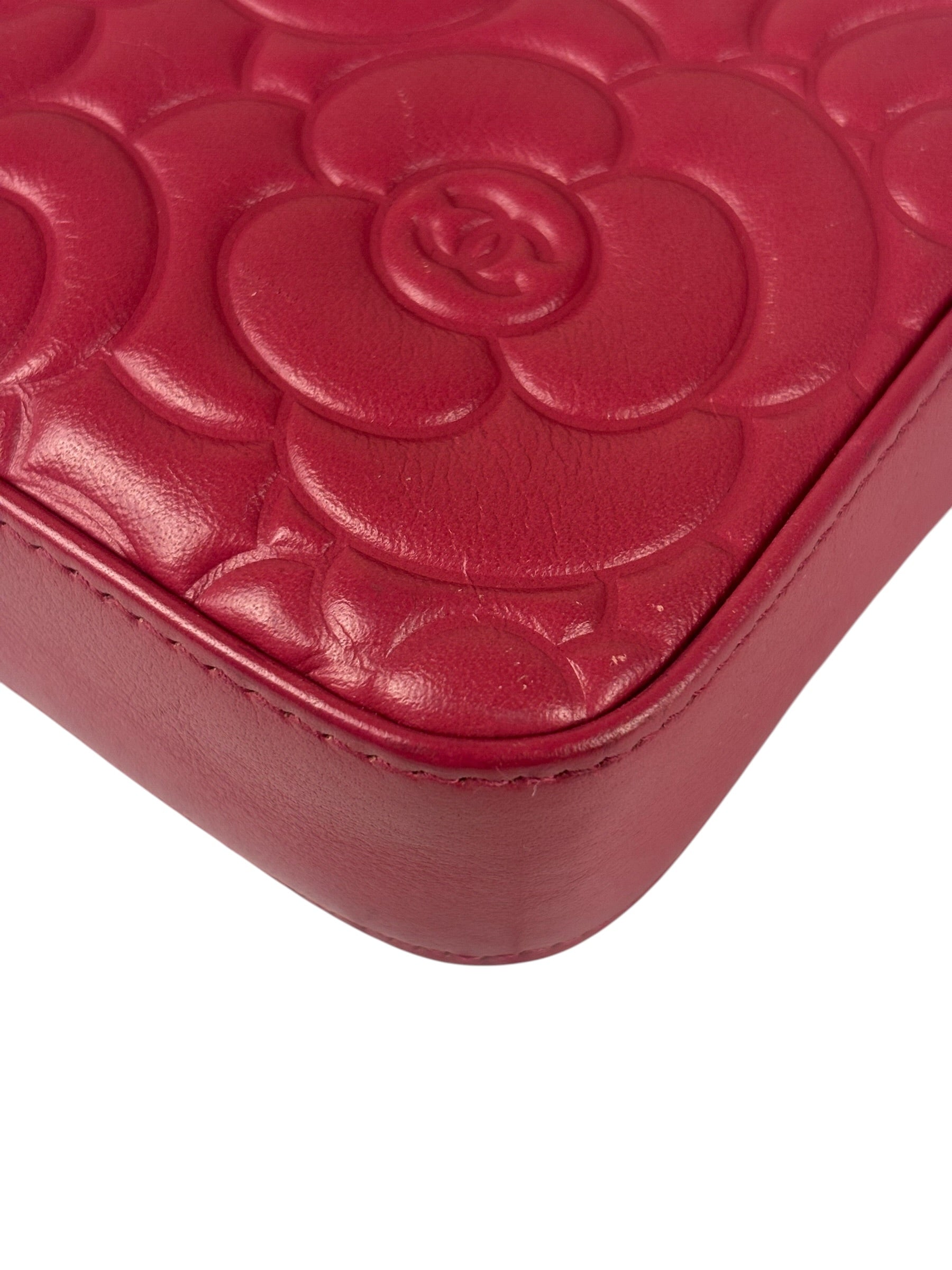 Chanel Pink Floral Embossed Leather Double Zip Chain Clutch Bag 2017