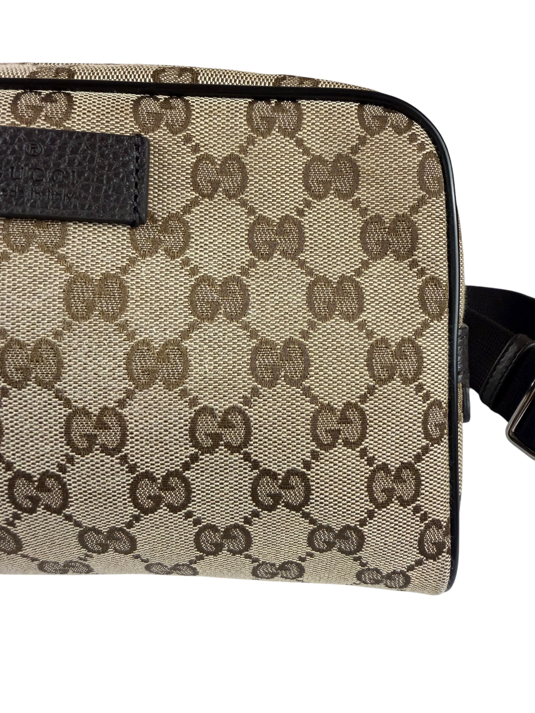 Gucci Brown Leather Trim GG Canvas Belt Bag