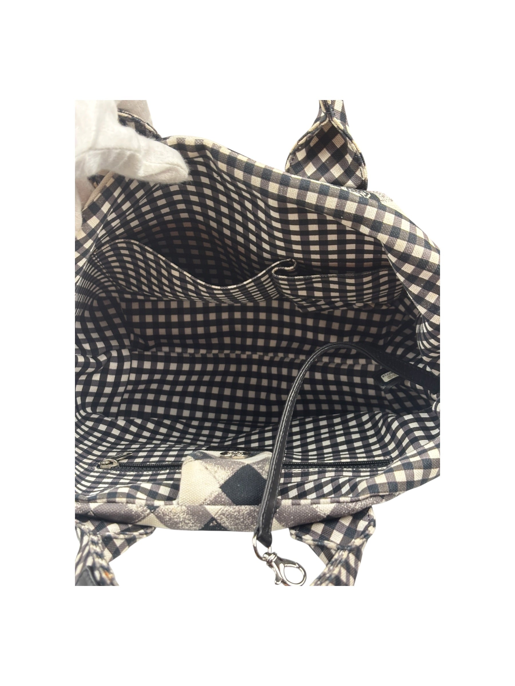 Chanel Bicolor Leather Trim Gingham Canvas Coco Mark Handbag 2010