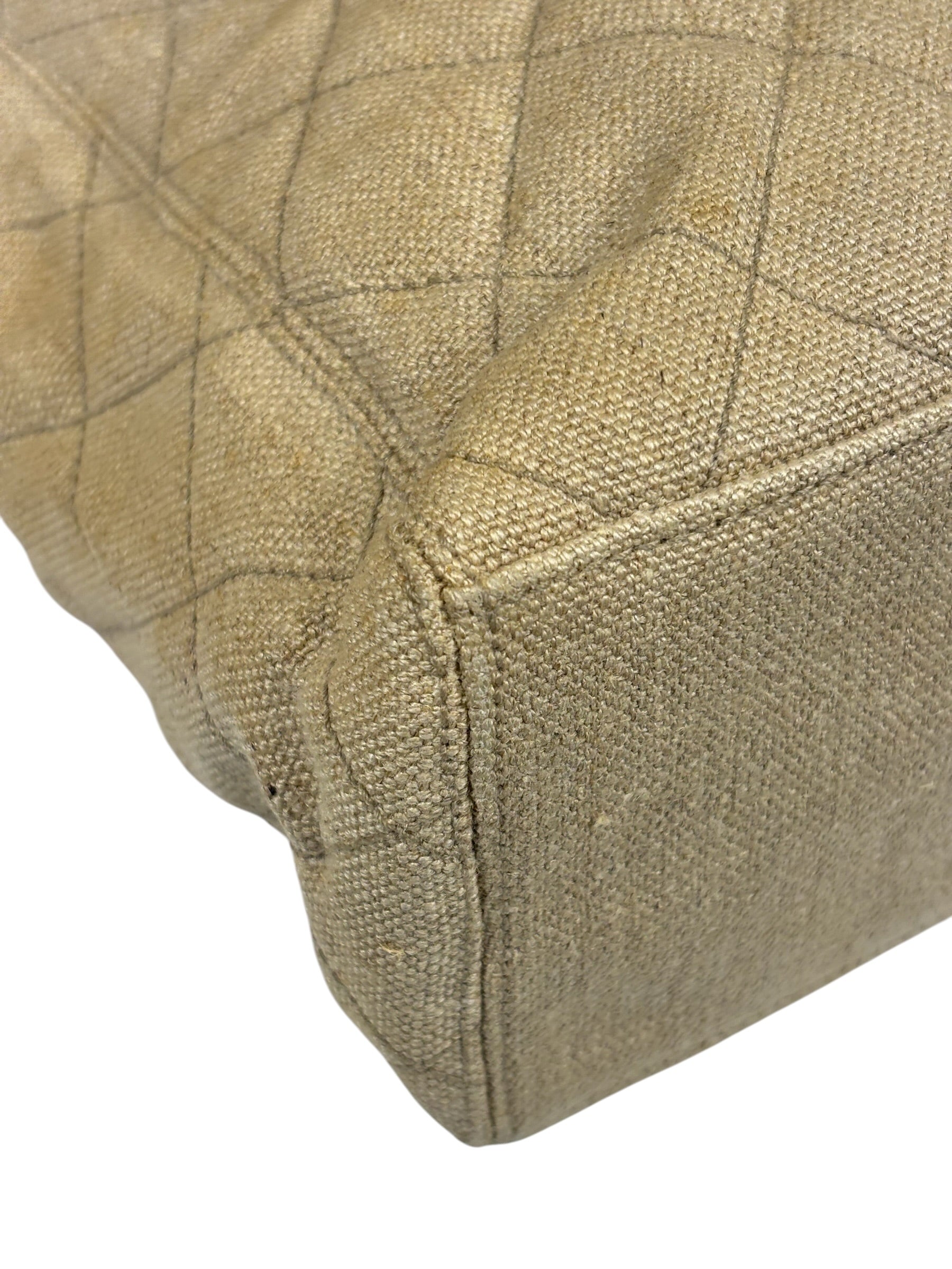 Chanel Vintage Beige Quilted Denim  Tortoise Tote 1996