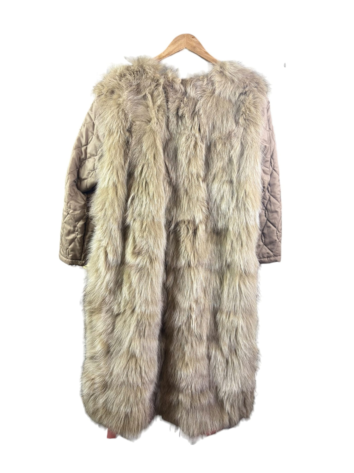 Vintage Fox Fur Trim Quilted Plush Long Coat
