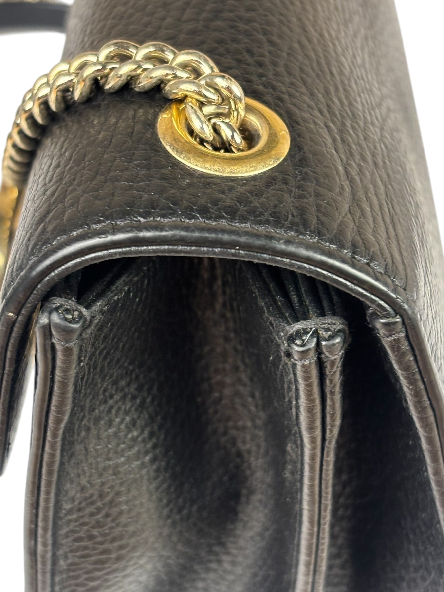 Gucci Black Leather G Interlocking Small Chain Shoulder Bag
