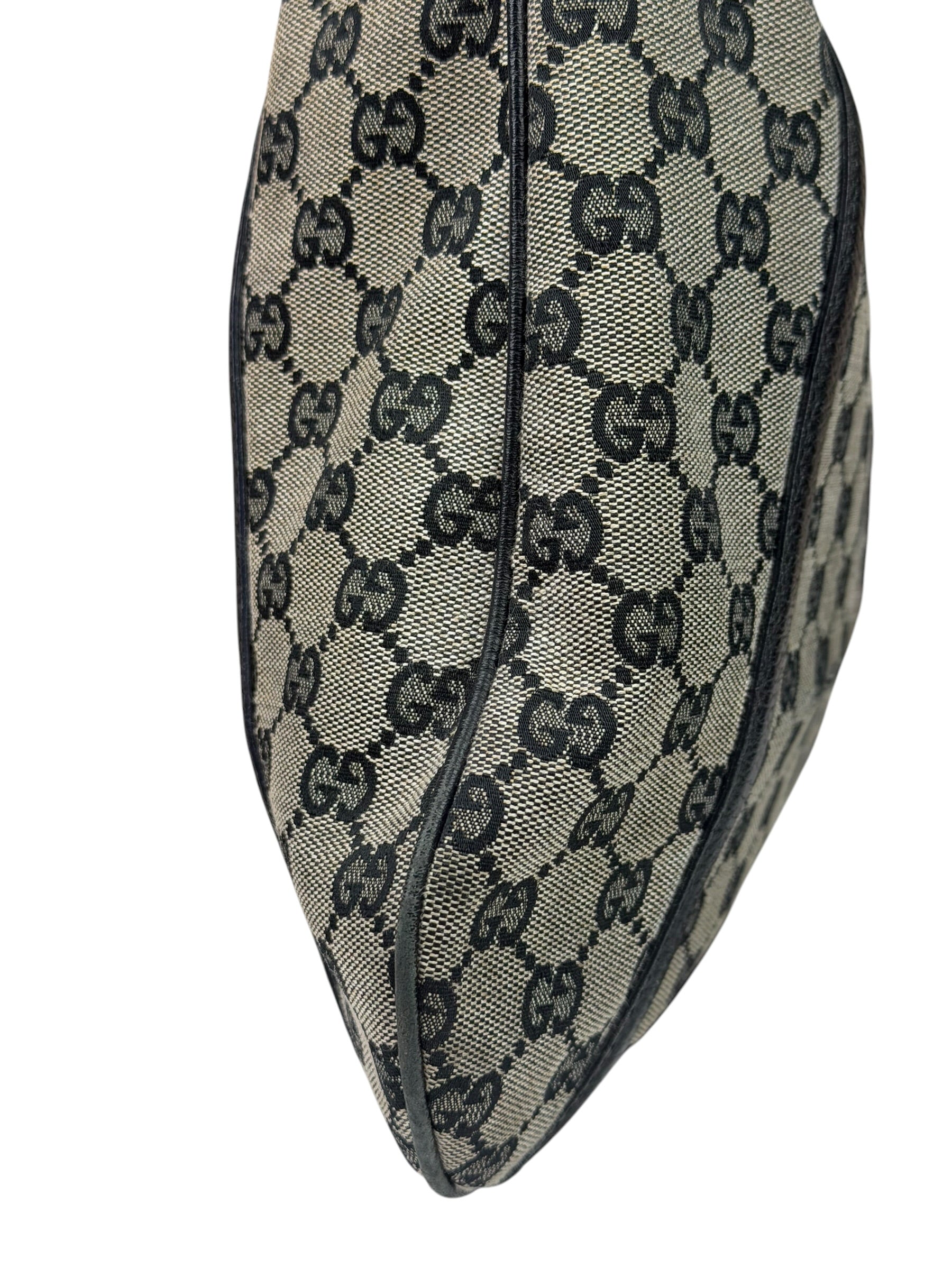 Gucci Black Leather Trim GG Supreme Hobo Bag