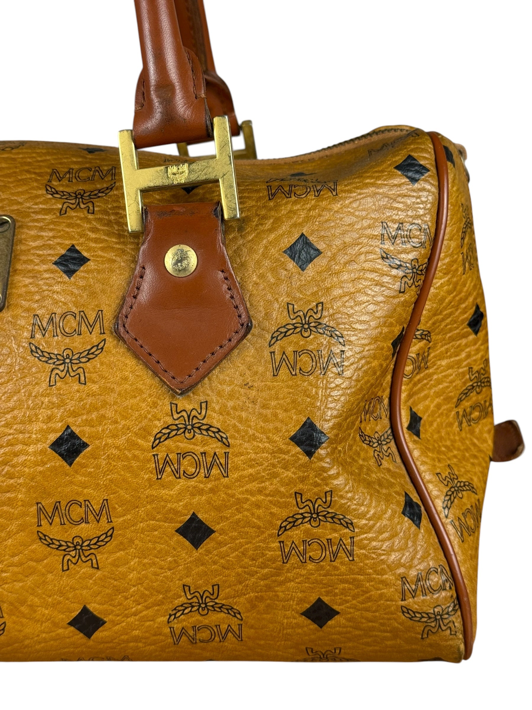 MCM Vintage Leather Logo Boston Handbag