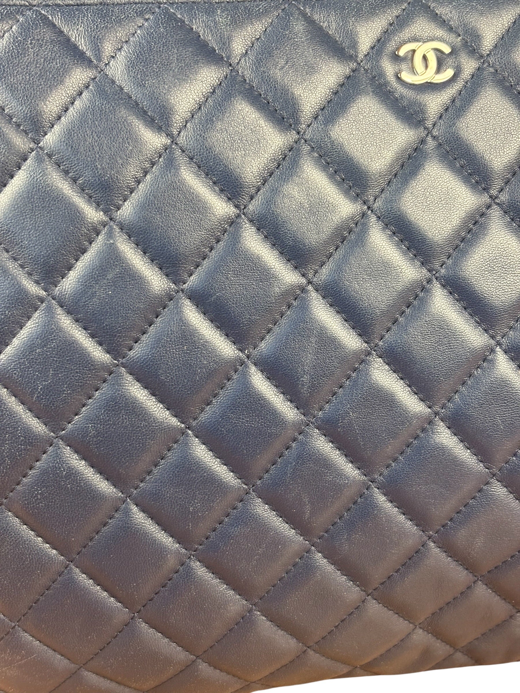 Chanel Navy Blue Leather Classic O-Case Clutch Pouch 2016