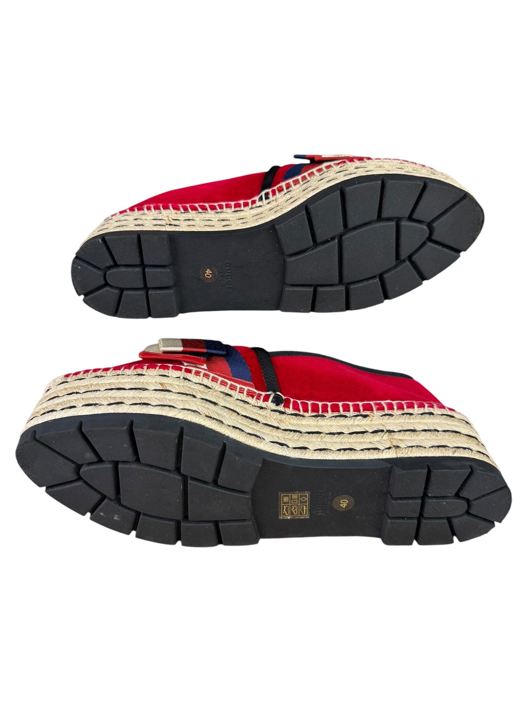 Gucci Red Velvet Pilar Platform Espadrilles