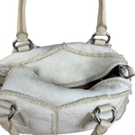 Prada Vintage White Studded Leather Shearling Bowler 2Way Bag
