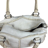 Prada Vintage White Studded Leather Shearling Bowler 2Way Bag
