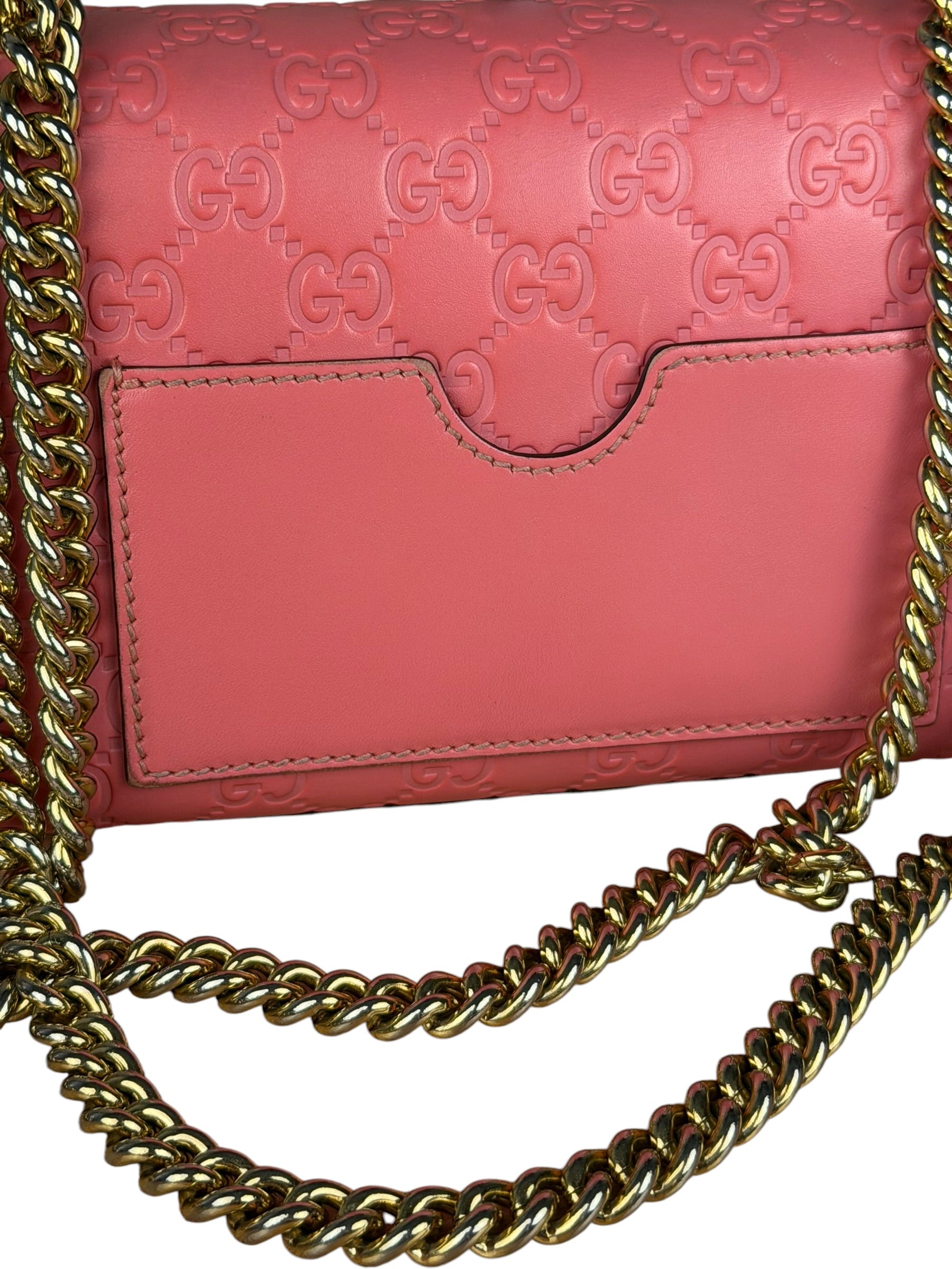 Gucci GG Pink Embossed Leather Small Padlock Chain Bag