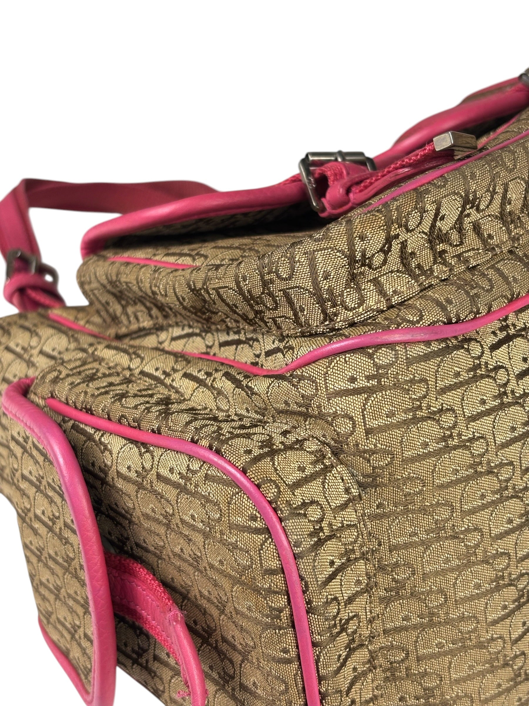 Christian Dior Vintage Pink Leather Trim Diorssimo Street Chic Shoulder Bag