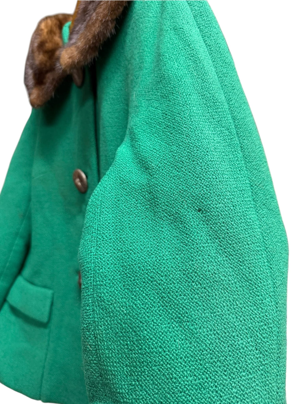 Vintage Green Wool Twill Fur Collar Coat
