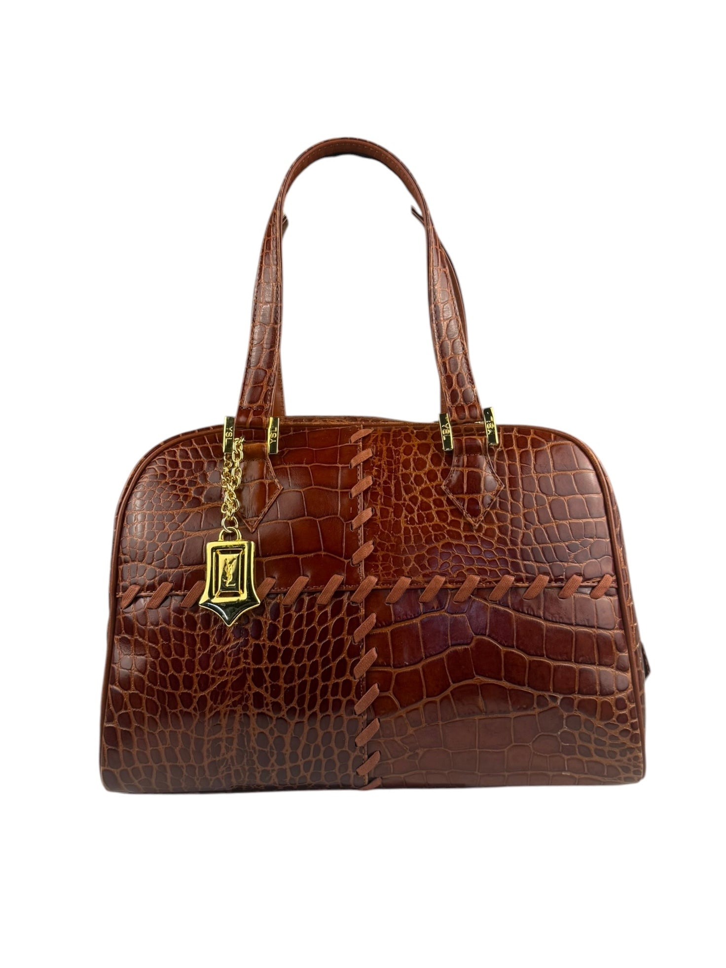 Yves Saint Laurent Vintage Croc-Embossed Leather Handbag