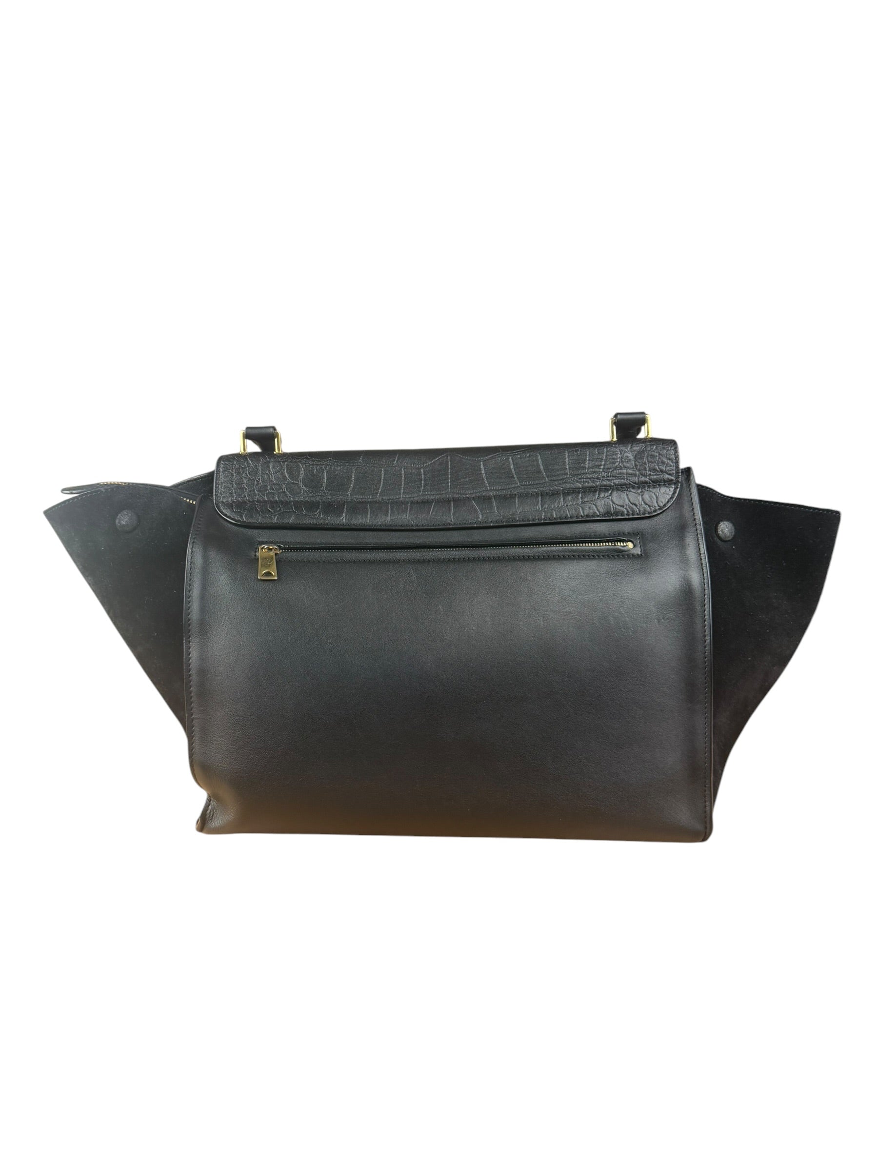 Celine Black Croc- Embossed Leather Trapeze Handbag