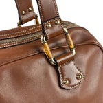 Gucci Tan Brown Leather Bamboo Handle Boston Bag