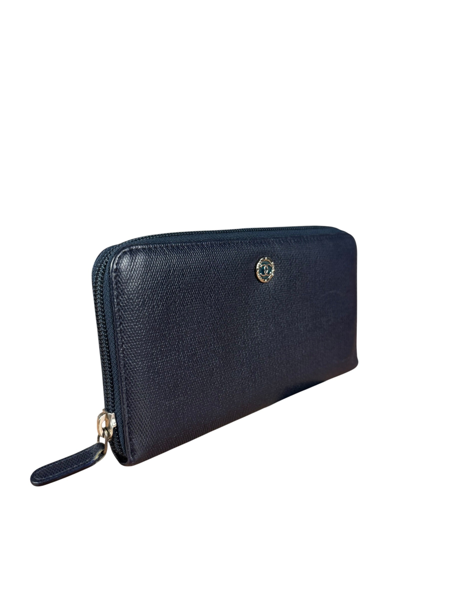 Chanel Navy Blue Long Zip Wallet