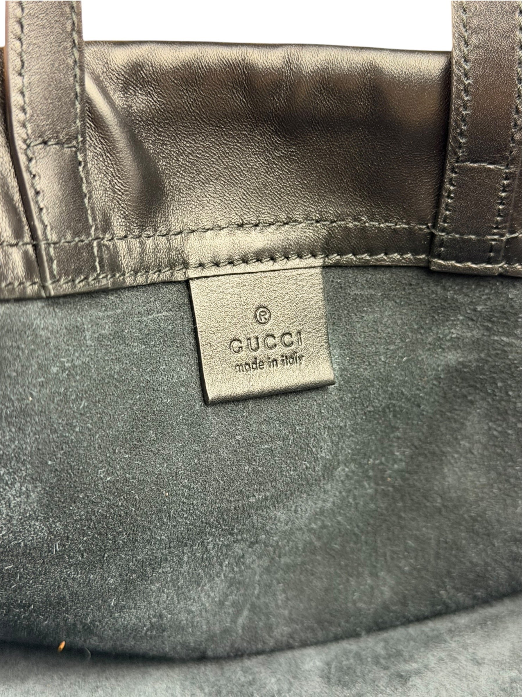 Gucci Black Leather Drawstring Backpack