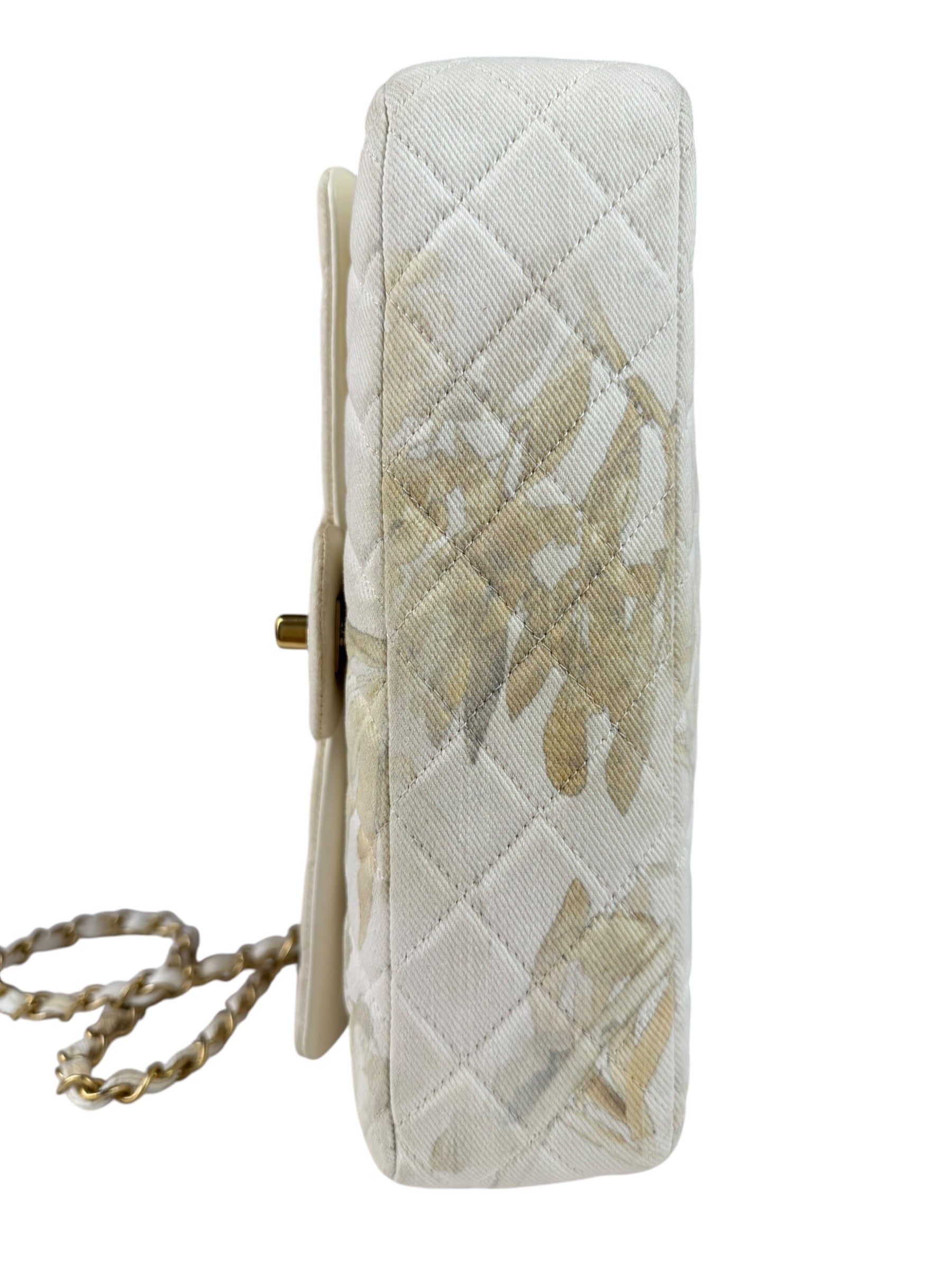 Chanel White Denim/Leather Trim Greek Collection Flower Double Flap Bag 2018