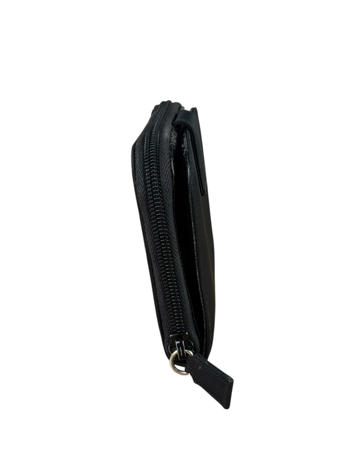 Prada Black Nylon Saffiano Leather Zip Bifold Wallet
