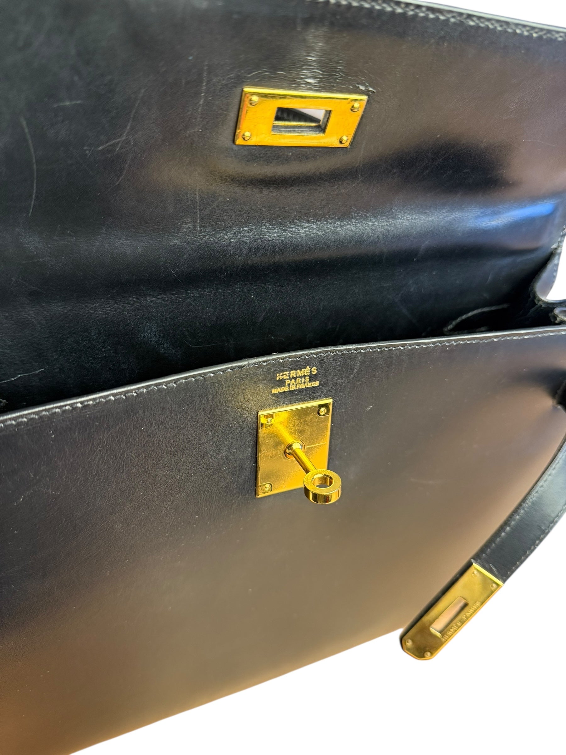 Hermes Kelly 32 Black Box Leather 1991